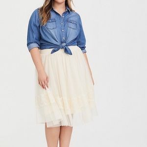 Ivory tulle & lace midi skirt